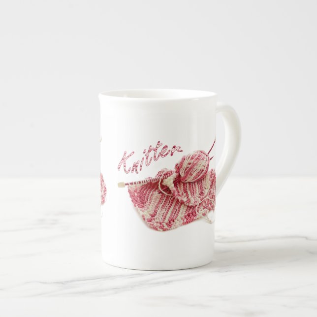 Tasse En Porcelaine Photo Knitter rose et blanc (Devant droit)