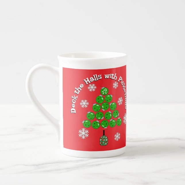 Tasse En Porcelaine Pickleball Christmas Tree Deck the Halls Party (Gauche)