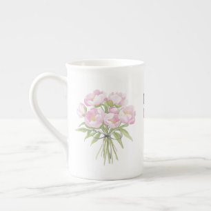 Tasse En Porcelaine Pivoines roses avec ruban Fin