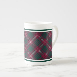 Tasse En Porcelaine Plaid marron et vert-foncé de tartan de famille d