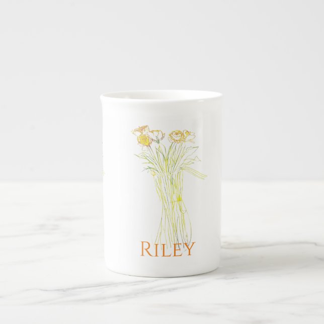 Tasse En Porcelaine Plutôt Minimale Moderne Fleur Plan Pour Les Femmes (Devant)