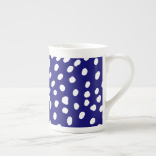 Tasse En Porcelaine Points blancs bleu foncé