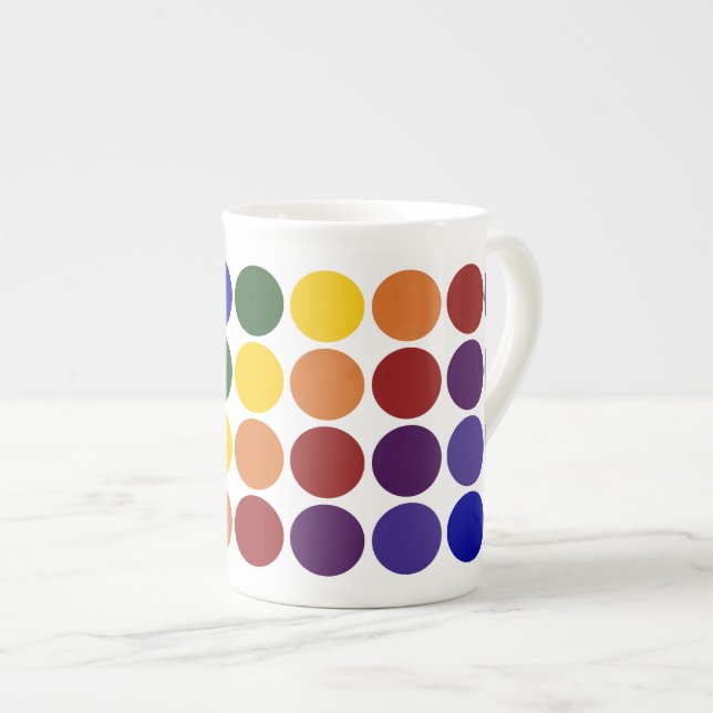 Tasse En Porcelaine Pois arc-en-ciel en blanc (Devant droit)