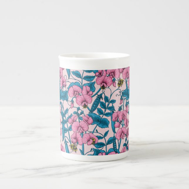 Tasse En Porcelaine Pois doux et bourdons, rose et bleu (Devant)