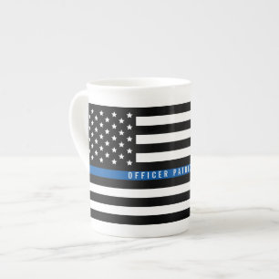Tasse En Porcelaine Police Ligne Bleue Mince Drapeau Américain Monogra