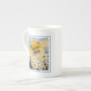 Tasse En Porcelaine Poméranien dans Daisies Peinture - Art Chien origi