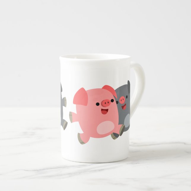 Tasse En Porcelaine Porcs De Cartoon Noir Et Blanc Mignons (Devant droit)