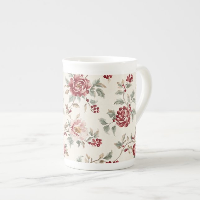 Tasse En Porcelaine Pretty Chic Red Cream Floral   (Devant droit)