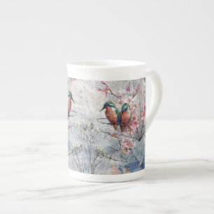 Tasse En Porcelaine Pretty Painted Kingfish and Flowers