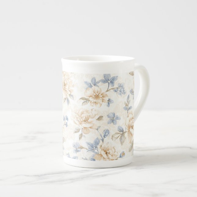 Tasse En Porcelaine Pretty Romantic Blue Cream Flowers   (Devant droit)