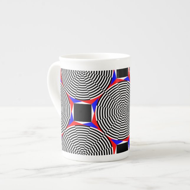 Tasse En Porcelaine Rayonnement noir et blanc par Kenneth Yoncich (Devant gauche)