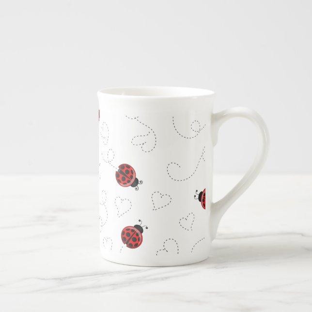 Tasse En Porcelaine Red Ladybug Beetle Insect Lover Black Hearts (Droite)