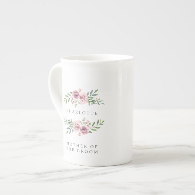 Tasse En Porcelaine Romantic Pink Garland for Mother of Bride or Groom (Devant gauche)