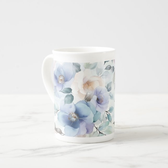 Tasse En Porcelaine Romantique Jolie Lavande violet Fleurs blanches (Devant gauche)