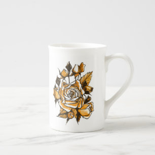 Tasse En Porcelaine Rose, art floral graphique, fleurs roses fleuries