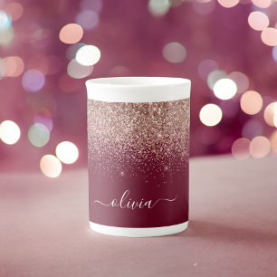 Tasse En Porcelaine Rose Bourgogne Gold Blush Pink Parties scintillant