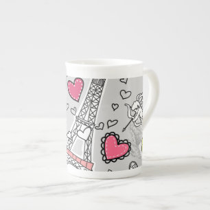 Tasse En Porcelaine Rose et gris floraux de noir de Tour Eiffel de