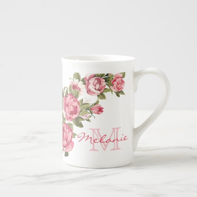 Tasse En Porcelaine Roses roses vintages rose pâle Nom des pivoines, m (Droite)