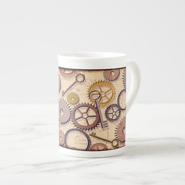 Tasse En Porcelaine Roues à vapeur, engrenages, clés, vieille carte Pe (Devant droit)