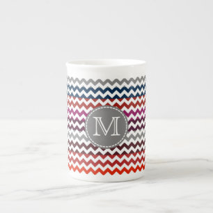 Tasse En Porcelaine Rouge blanc gris Chevron Zigzag Monogramme