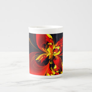 Tasse En Porcelaine Rouge Jaune Floral Moderne Résumé Modèle Art #10