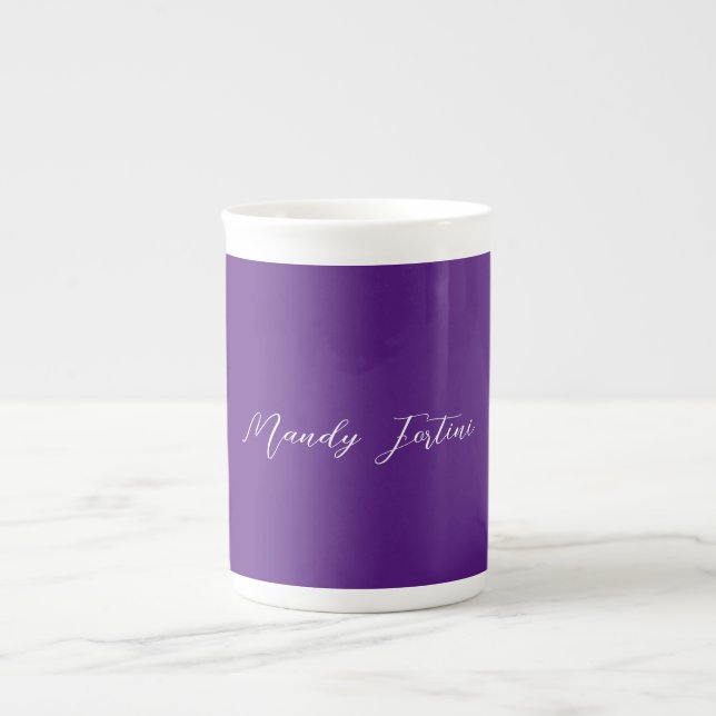 Tasse En Porcelaine Royal Purple Plain Élégante Calligraphie minimalis (Devant)