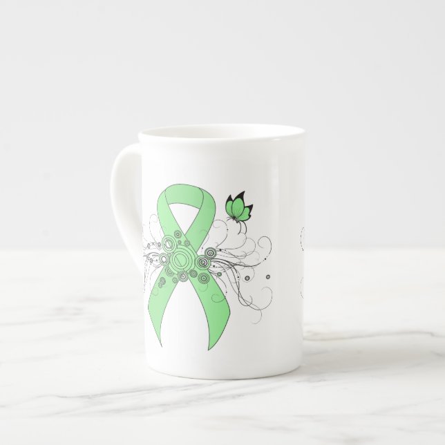 Tasse En Porcelaine Ruban vert clair avec papillon (Devant gauche)
