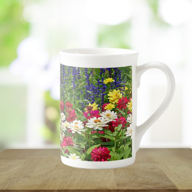 Tasse En Porcelaine Salvia Bleue et Jardin Zinnia Floral (In Situ)