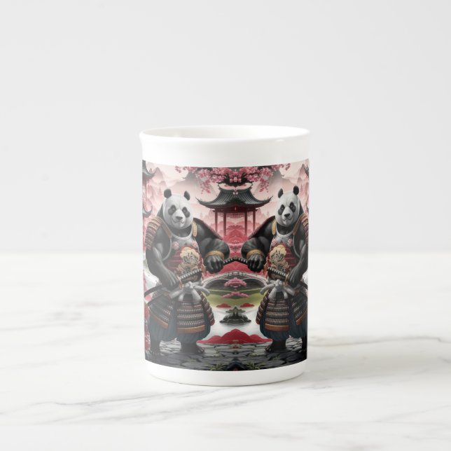 Tasse En Porcelaine Samurai Panda dans le paysage chinois traditionnel (Devant)