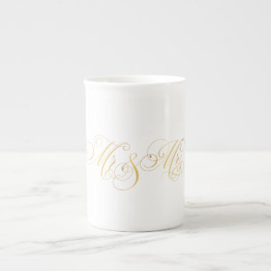 Tasse En Porcelaine Script classique tourbillonnant Mr & Mrs Gold Blac