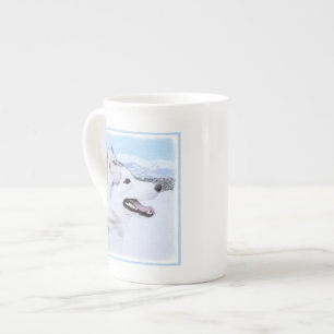 Tasse En Porcelaine Sibérie Husky (argent et blanc) Peinture Chien Art