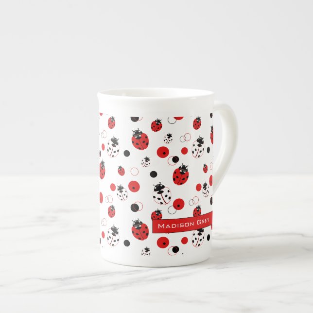 Tasse En Porcelaine Simple Motif Ladybug rouge, noir et blanc (Devant droit)