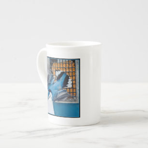 Tasse En Porcelaine Sittelle à poitrine blanche dans la neige - Photo 