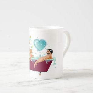 Tasse En Porcelaine SlipperyJoe's deux gays hommes aiment la baignoire