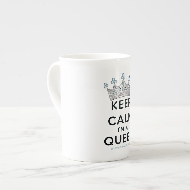 Tasse En Porcelaine SlipperyJoe's Keep Calm Queen couronne joyaux a (Devant gauche)