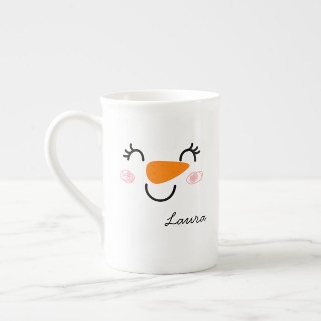 Tasse En Porcelaine Smiley mignon Snowman visage avec message (Gauche)