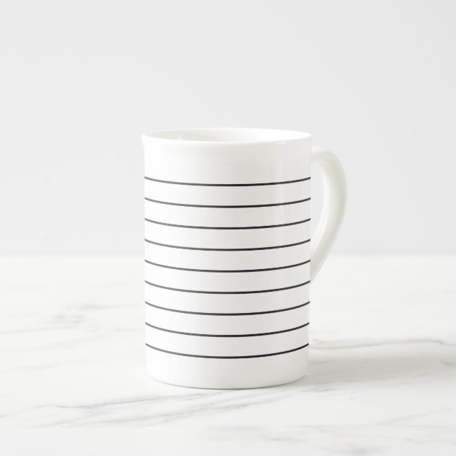 Tasse En Porcelaine Sophistiqué Stripes Coupe de Thé noir et blanc (Devant droit)