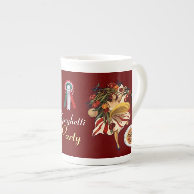 TASSE EN PORCELAINE SPAGHETTI PARTY DANCE, CUISINE ITALIENNE ET TOMATE (Devant droit)