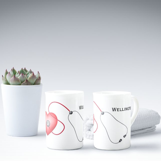 Tasse En Porcelaine Stethoscope Et Coeur Personnalisé (Créateur téléchargé)