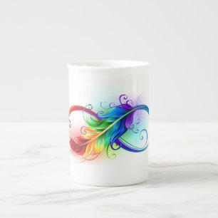 Tasse En Porcelaine Symbole d'infini avec plume arc-en-ciel