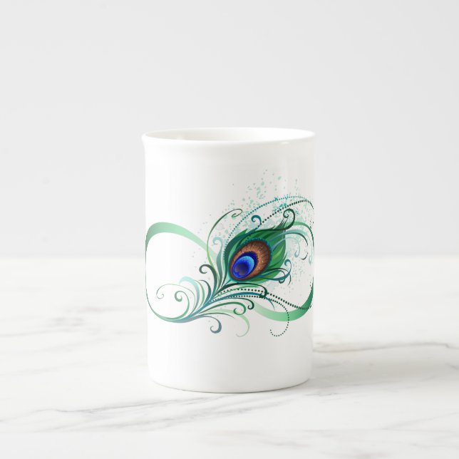 Tasse En Porcelaine Symbole d'infini avec plume de paon (Devant)