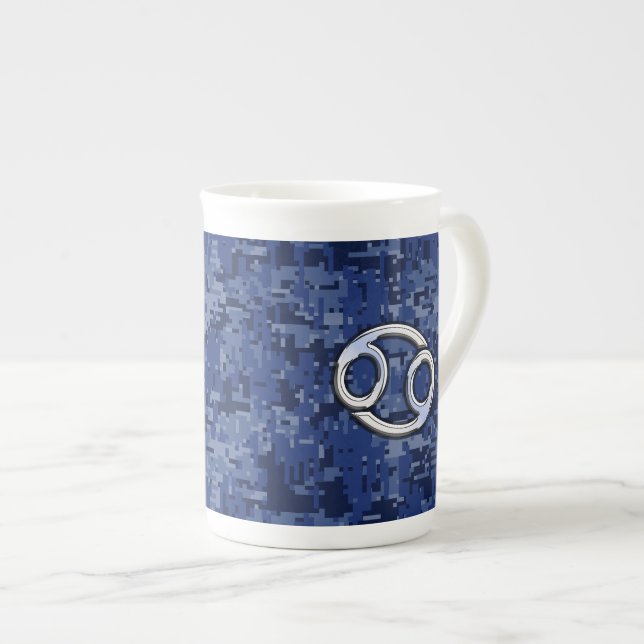 Tasse En Porcelaine Symbole du cancer Zodiaque Marine Camouflage numér (Devant droit)
