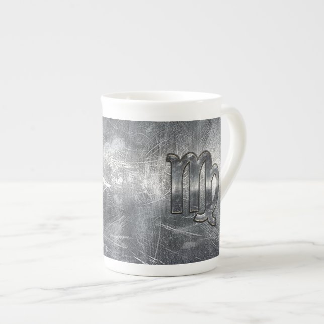 Tasse En Porcelaine Symbole Virgo Zodiac Grunge Argent Style désaffect (Devant droit)