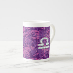 Tasse En Porcelaine SYMBOLE Zodiaque Libra Camo numérique rose Fuchsia