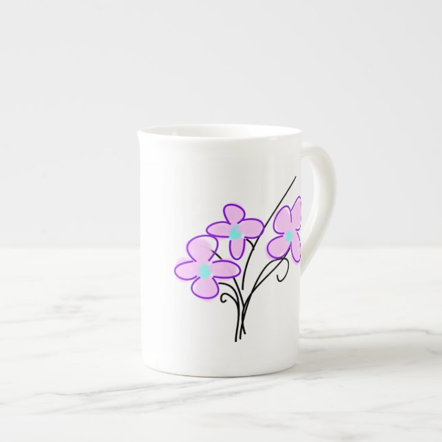 Tasse En Porcelaine Tall Slim Bone Chine Délicat Bouquet Rose Bouquet  (Devant droit)