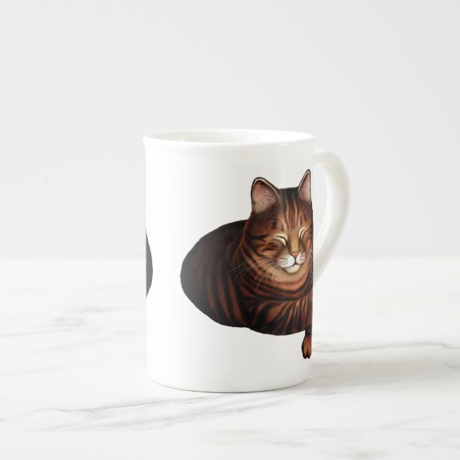 Tasse En Porcelaine Tasse Brown de porcelaine tendre de chat tigré de (Devant droit)