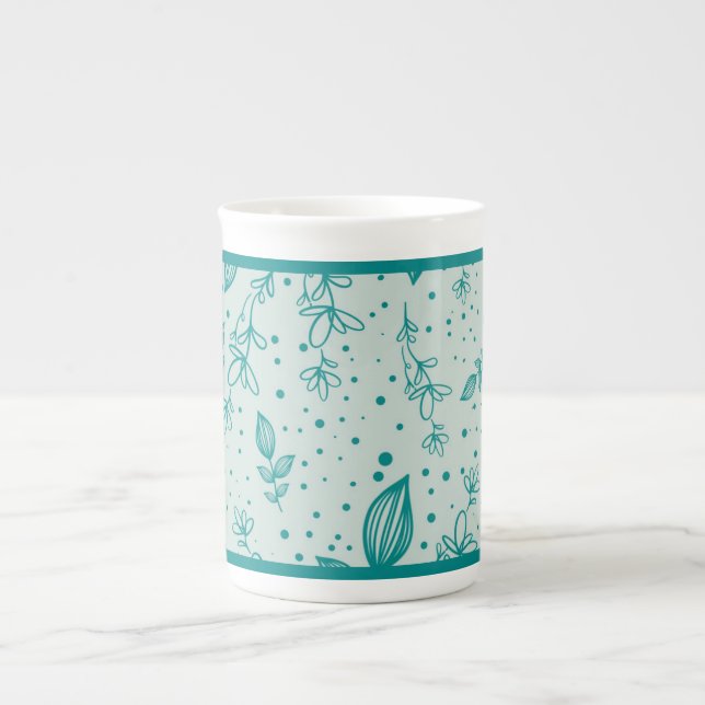Tasse En Porcelaine Teal Hand Drawn Greenery (Devant)