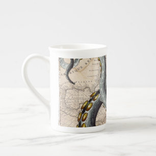 Tasse En Porcelaine Tentacles Gris Carte Vintage