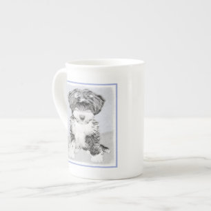 Tasse En Porcelaine Terrier tibétain peignant - art original mignon d