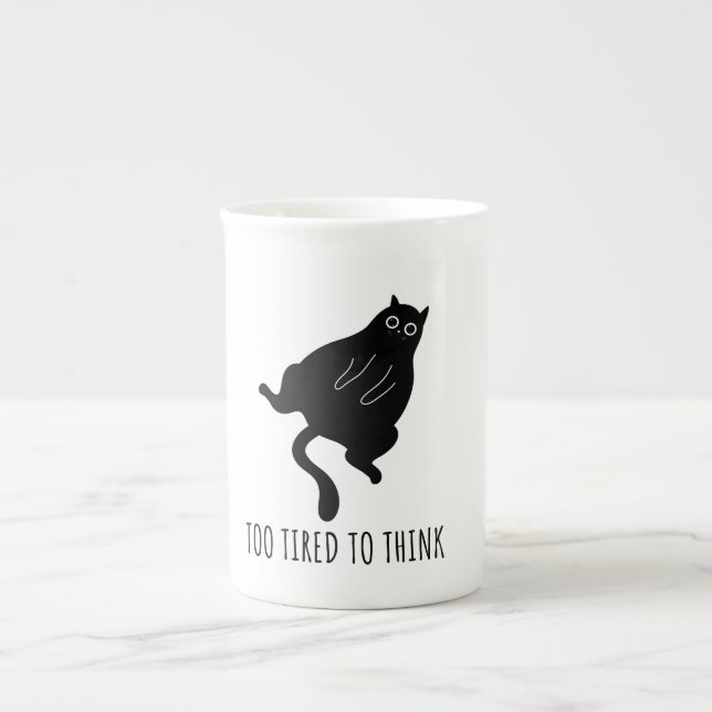 Tasse En Porcelaine Too Tired to Think - Funny Exhausted Black Cat (Devant)